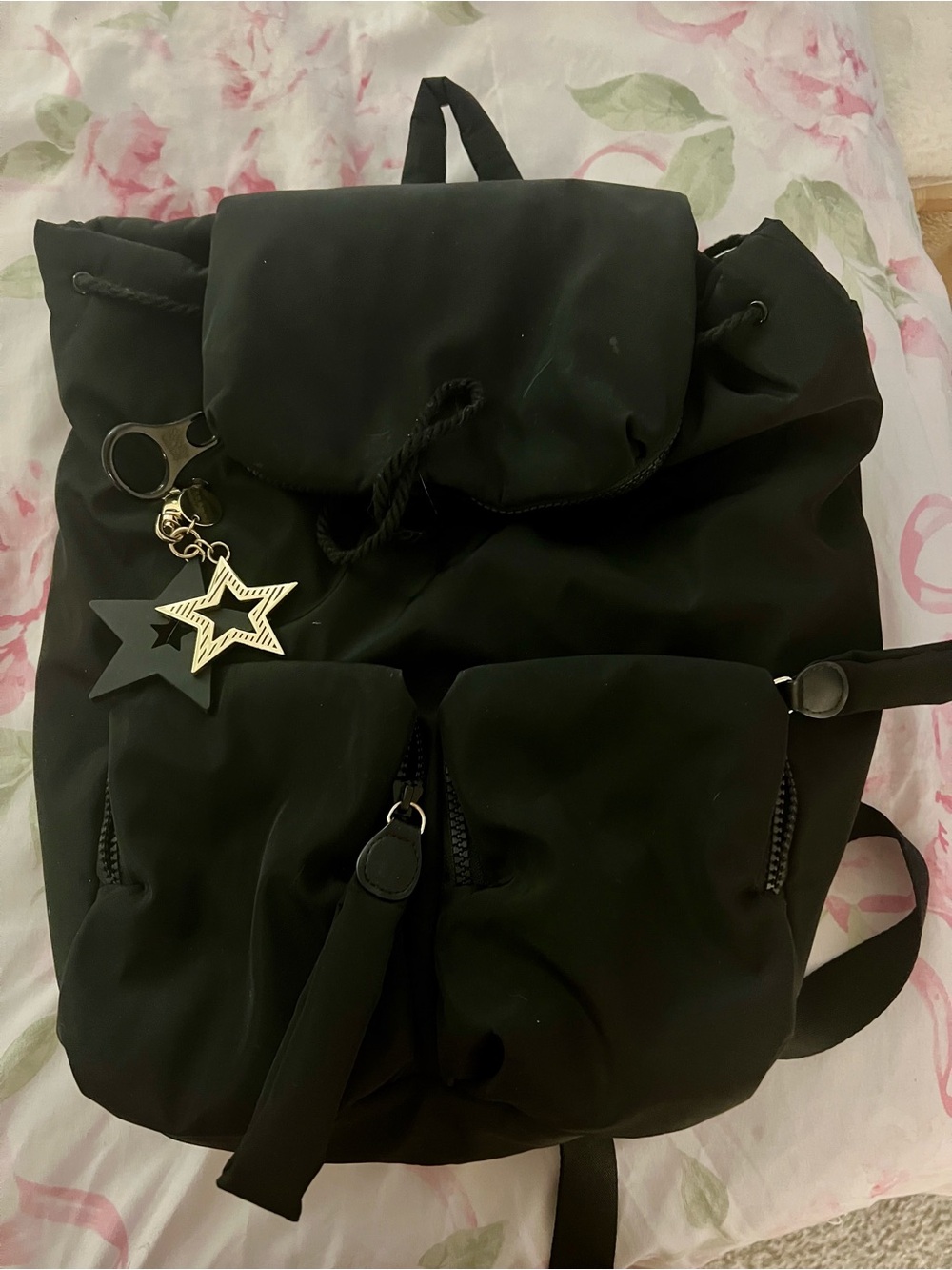 See By Chloe Black Nylon Backpack with Star Charm Accent